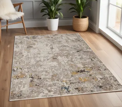 4' X 6' Silver Black And Orange Abstract Distressed Area Rug