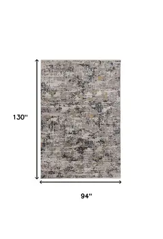 8' X 11' Gray Black And Gold Abstract Distressed Area Rug