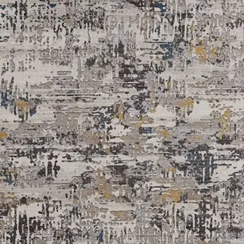 8' X 11' Gray Black And Gold Abstract Distressed Area Rug