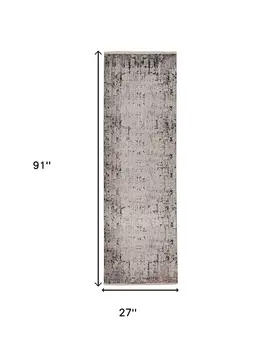 8' Ivory And Gray Abstract Distressed Runner Rug