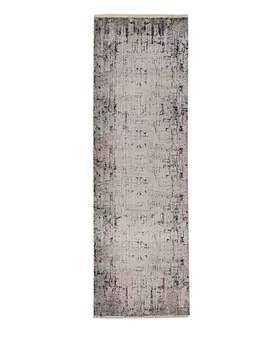 8' Ivory And Gray Abstract Distressed Runner Rug