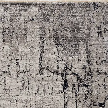 8' X 11' Gray And Ivory Abstract Area Rug With Fringe