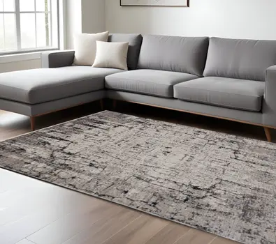 8' X 11' Gray And Ivory Abstract Area Rug