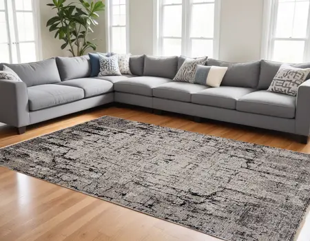 9' X 13' Gray and Ivory Abstract Area Rug