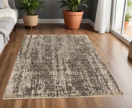 4' X 6' Gray And Tan Abstract Distressed Area Rug