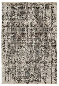 8' X 11' Gray And Ivory Oriental Area Rug With Fringe