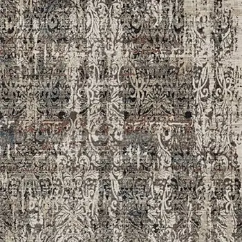 8' X 11' Gray And Ivory Oriental Area Rug With Fringe