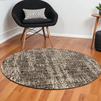 8' Gray Round Area Rug
