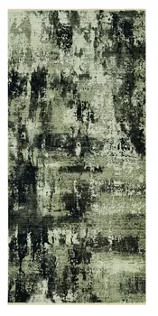 7' Ivory And Charcoal Abstract Distressed Runner Rug