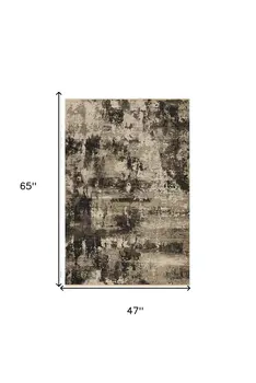 4' X 5' Ivory And Charcoal Abstract Distressed Area Rug