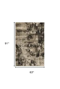 5' X 8' Ivory And Charcoal Abstract Distressed Area Rug