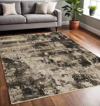 5' X 8' Charcoal Beige And Taupe Abstract Distressed Area Rug
