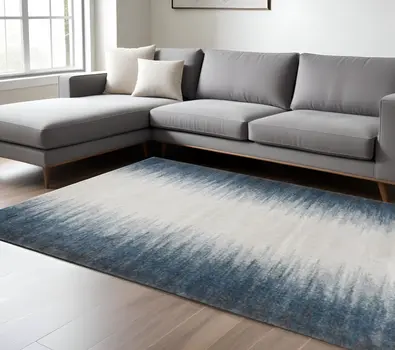 8' X 11' Ivory and Blue Ombre Area Rug