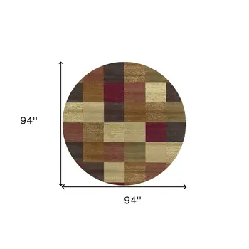 8' X 8' Cream Brown And Red Geometric Round Rug