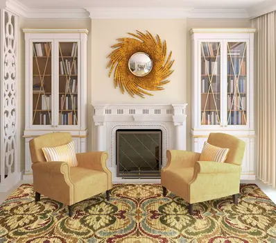 5' X 8' Gold Green and Red Floral Area Rug