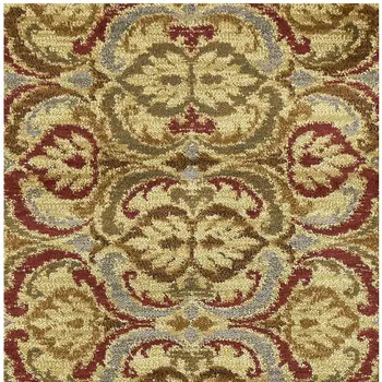 5' X 8' Gold Green and Red Floral Area Rug