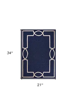 2' X 3' Blue And Ivory Handmade Indoor Outdoor Area Rug