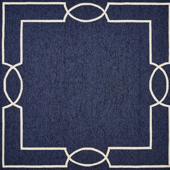 3' X 5' Blue Geometric Hand Hooked Area Rug