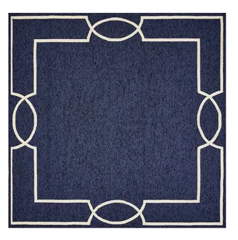 3' X 5' Blue Geometric Hand Hooked Area Rug