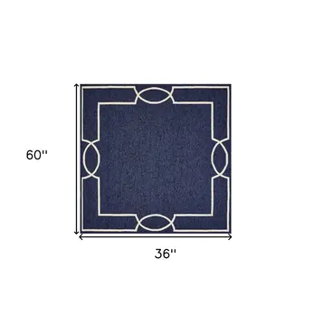 3' X 5' Blue Geometric Hand Hooked Area Rug