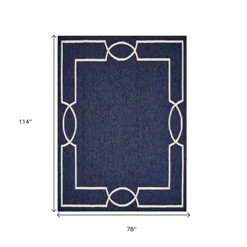 7' X 10' Navy and Ivory Geometric Hand Hooked Area Rug