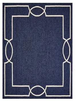 7' X 10' Navy and Ivory Geometric Hand Hooked Area Rug