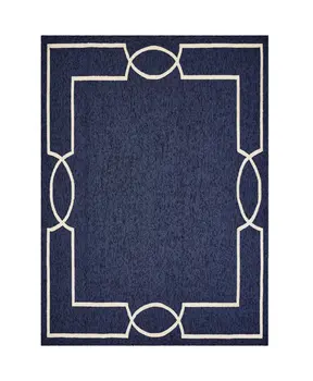 8' X 11' Blue And Ivory Geometric Hand Hooked Area Rug