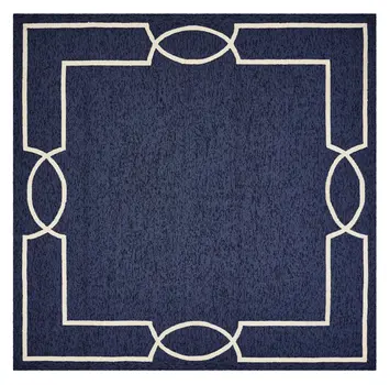 8' X 11' Navy and Ivory Geometric Hand Hooked Area Rug