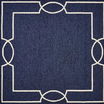 8' X 11' Blue And Ivory Geometric Hand Hooked Area Rug