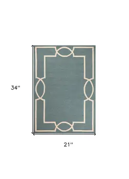 2' X 3' Blue And Ivory Geometric Hand Hooked Area Rug