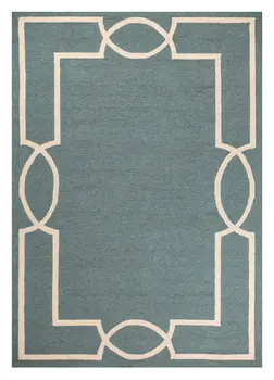2' X 3' Blue And Ivory Geometric Hand Hooked Area Rug
