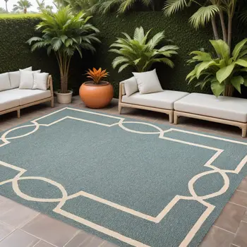7' X 10' Gray And Ivory Round Handmade Indoor Outdoor Area Rug