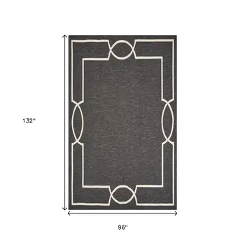 8' X 11' Onyx And White Geometric Handmade Indoor Outdoor Area Rug