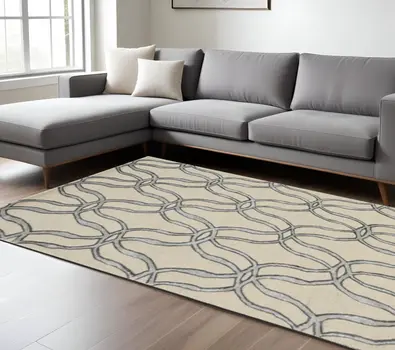 12' X 15' Beige And Silver Wool Vermicular Hand Tufted Area Rug