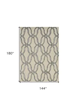 12' X 15' Beige And Silver Wool Vermicular Hand Tufted Area Rug