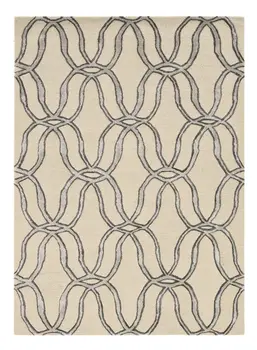 5' X 7' Beige and Silver Wool Vermicular Hand Tufted Area Rug