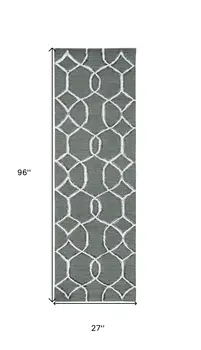8' Gray Wool Geometric Hand Tufted Runner Rug