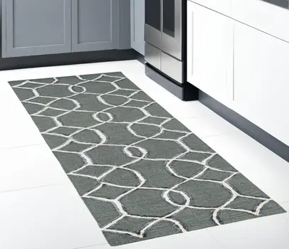 8' Gray Wool Geometric Hand Tufted Runner Rug