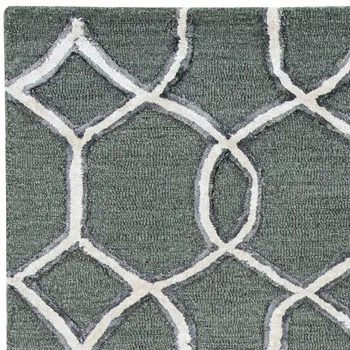 8' Gray Wool Geometric Hand Tufted Runner Rug