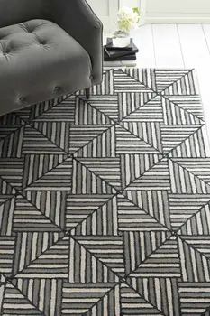 8' Charcoal Wool Geometric Hand Tufted Runner Rug