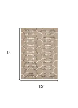 5' X 7' Gray and Ivory Wool Geometric Hand Tufted Area Rug