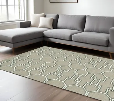9' X 13' Brown and Ivory Wool Trellis Hand Tufted Area Rug