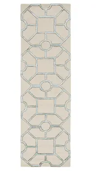 8' Beige Wool Geometric Hand Tufted Runner Rug
