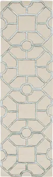 8' Beige Wool Geometric Hand Tufted Runner Rug