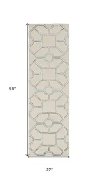 8' Beige Wool Geometric Hand Tufted Runner Rug