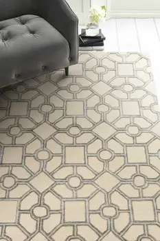 5' X 7' Beige Ivory and Brown Wool Geometric Hand Tufted Area Rug