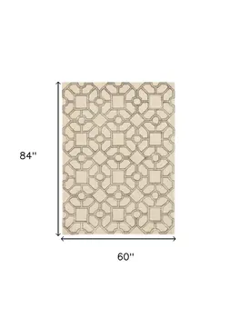 5' X 7' Beige Ivory and Brown Wool Geometric Hand Tufted Area Rug