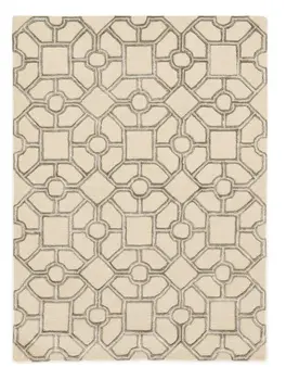 5' X 7' Beige Ivory and Brown Wool Geometric Hand Tufted Area Rug