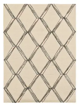 9' X 13' Cream Brown and Gray Wool Geometric Hand Tufted Area Rug