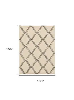 9' X 13' Cream Brown and Gray Wool Geometric Hand Tufted Area Rug